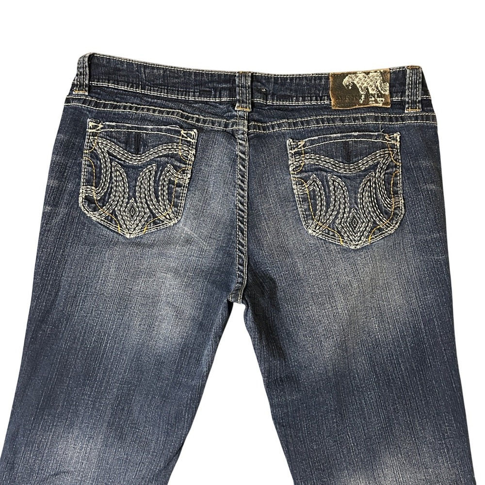 Mek Denim Jeans Women 32 Blue Shanghai Easy Bootcut Dark Wash Embroidered 36x34